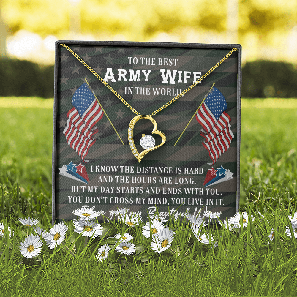 To My Wife Distance is Hard Army Wife Forever Necklace w Message Card-Express Your Love Gifts