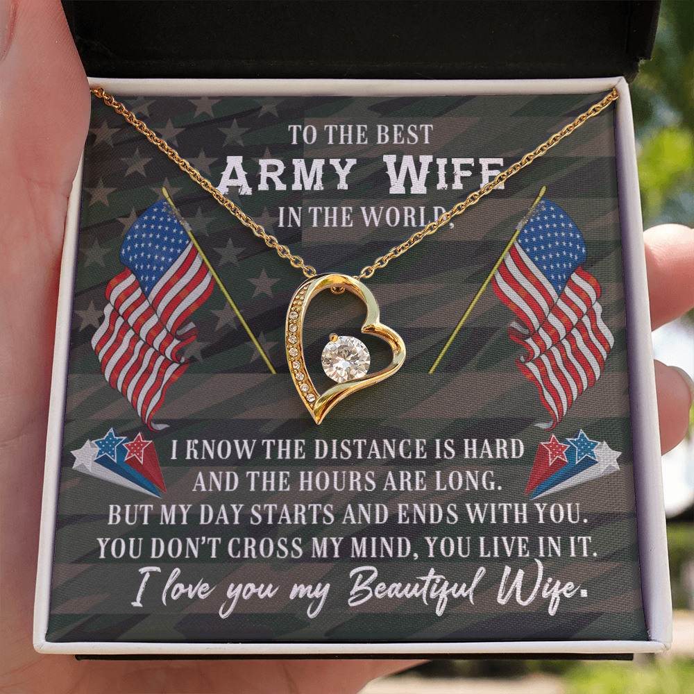 To My Wife Distance is Hard Army Wife Forever Necklace w Message Card-Express Your Love Gifts