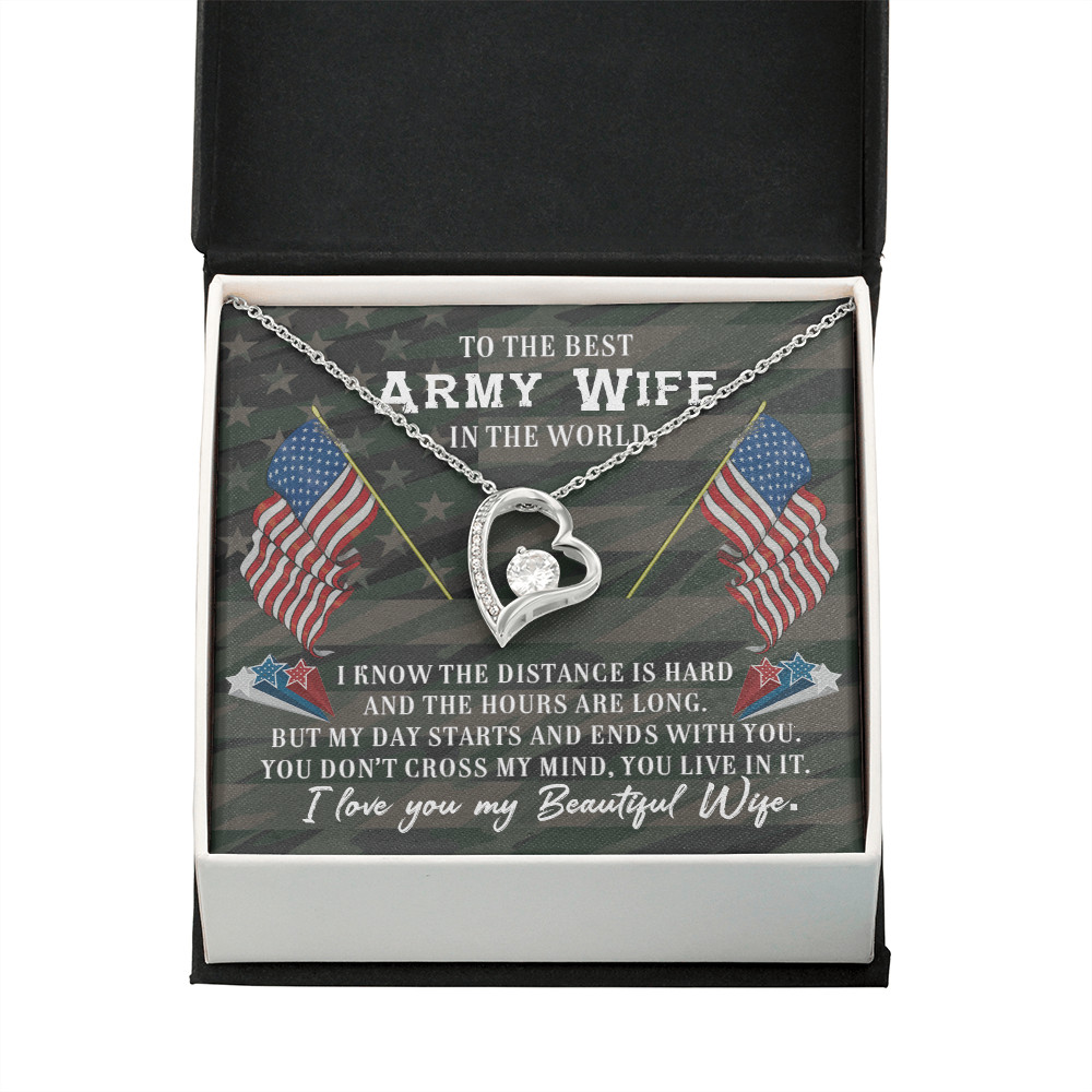 To My Wife Distance is Hard Army Wife Forever Necklace w Message Card-Express Your Love Gifts