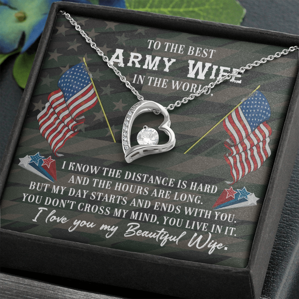 To My Wife Distance is Hard Army Wife Forever Necklace w Message Card-Express Your Love Gifts