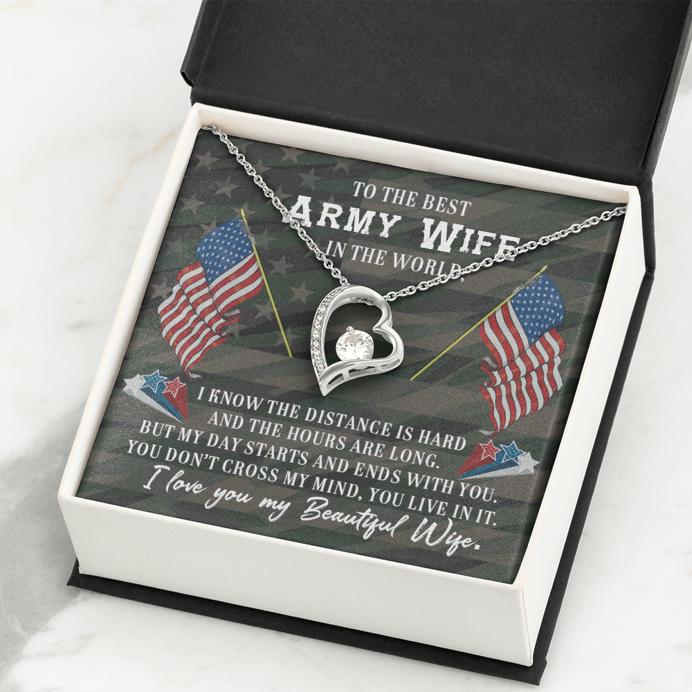 To My Wife Distance is Hard Army Wife Forever Necklace w Message Card-Express Your Love Gifts