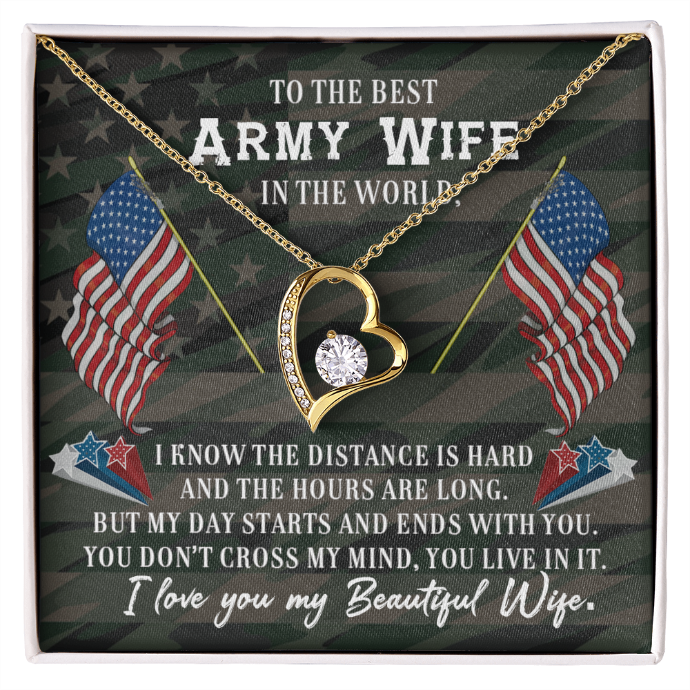 To My Wife Distance is Hard Army Wife Forever Necklace w Message Card-Express Your Love Gifts