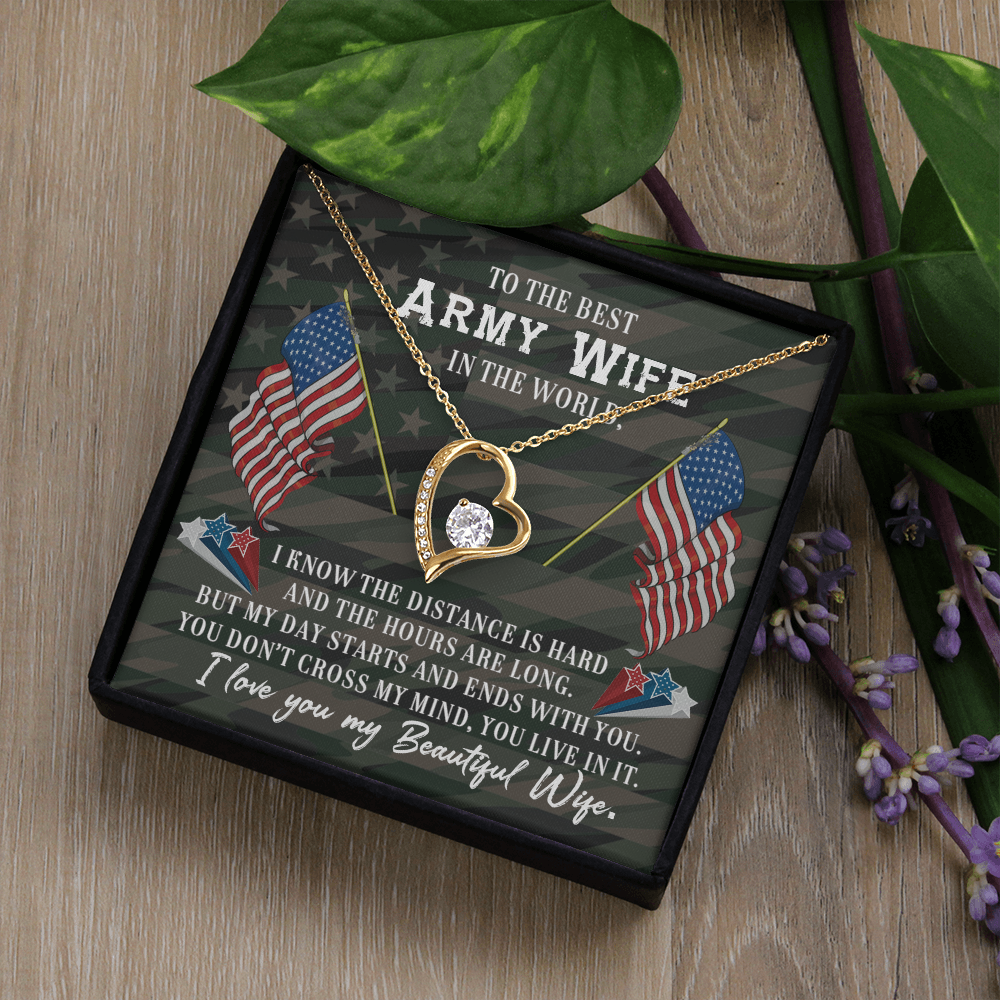 To My Wife Distance is Hard Army Wife Forever Necklace w Message Card-Express Your Love Gifts