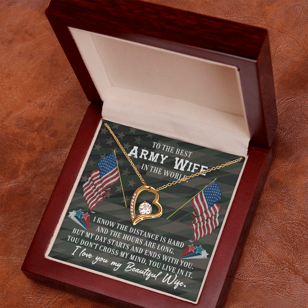 To My Wife Distance is Hard Army Wife Forever Necklace w Message Card-Express Your Love Gifts