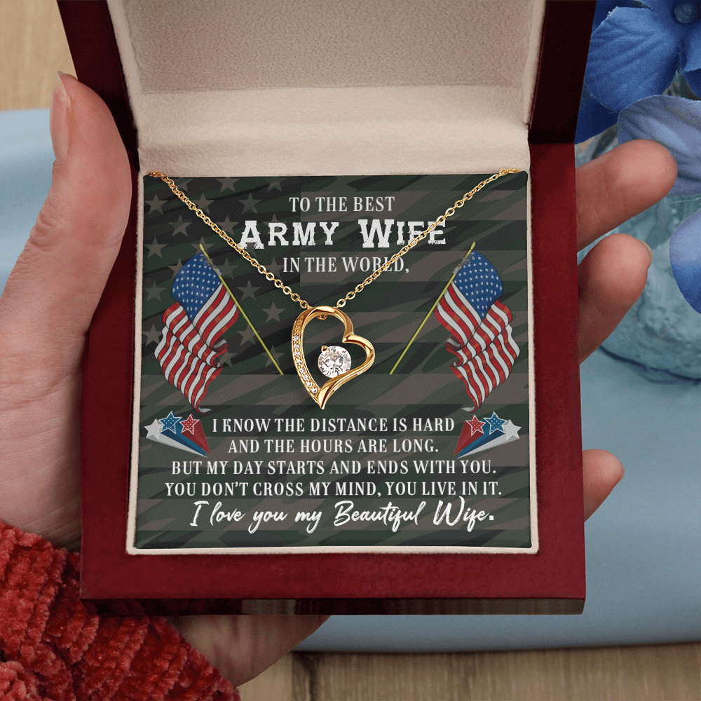 To My Wife Distance is Hard Army Wife Forever Necklace w Message Card-Express Your Love Gifts