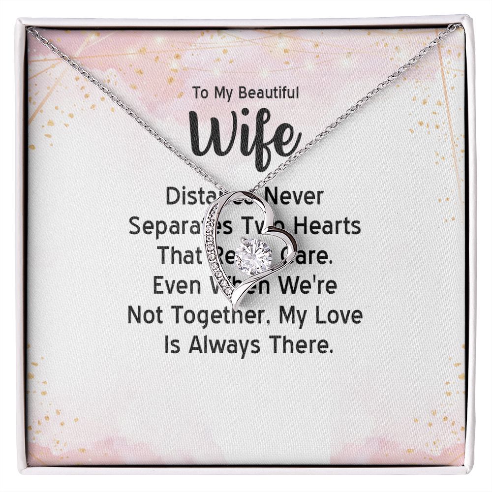 To My Wife Distance Never Separates Tow Hearts Forever Necklace w Message Card-Express Your Love Gifts