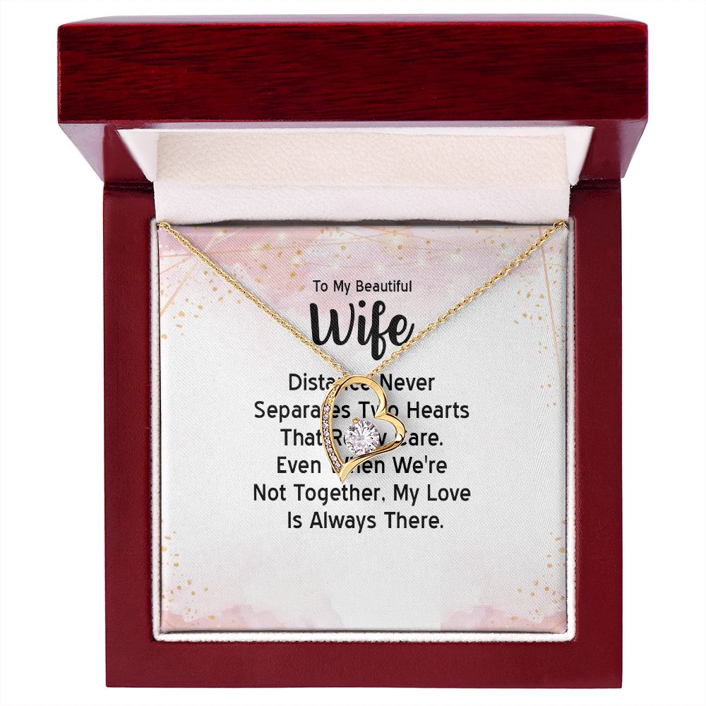 To My Wife Distance Never Separates Tow Hearts Forever Necklace w Message Card-Express Your Love Gifts