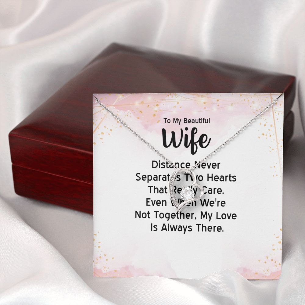 To My Wife Distance Never Separates Tow Hearts Forever Necklace w Message Card-Express Your Love Gifts