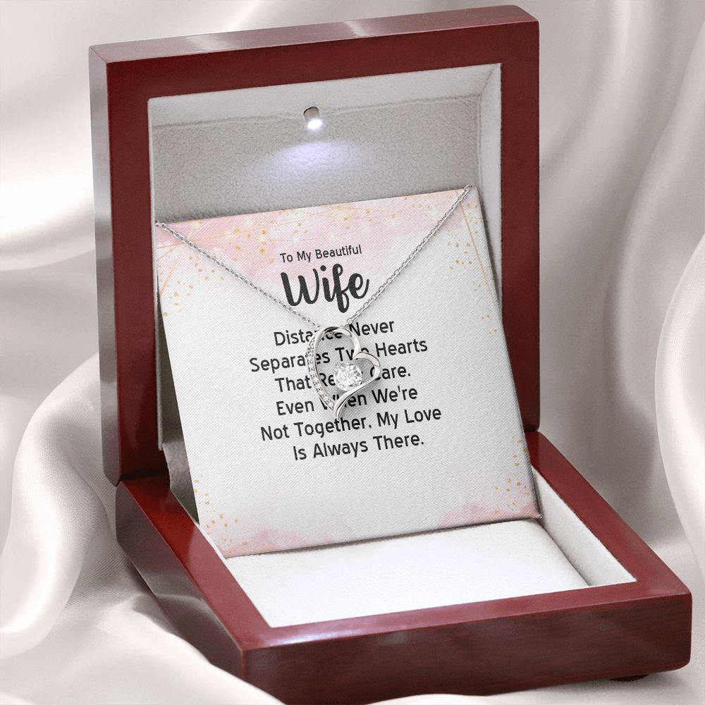 To My Wife Distance Never Separates Tow Hearts Forever Necklace w Message Card-Express Your Love Gifts