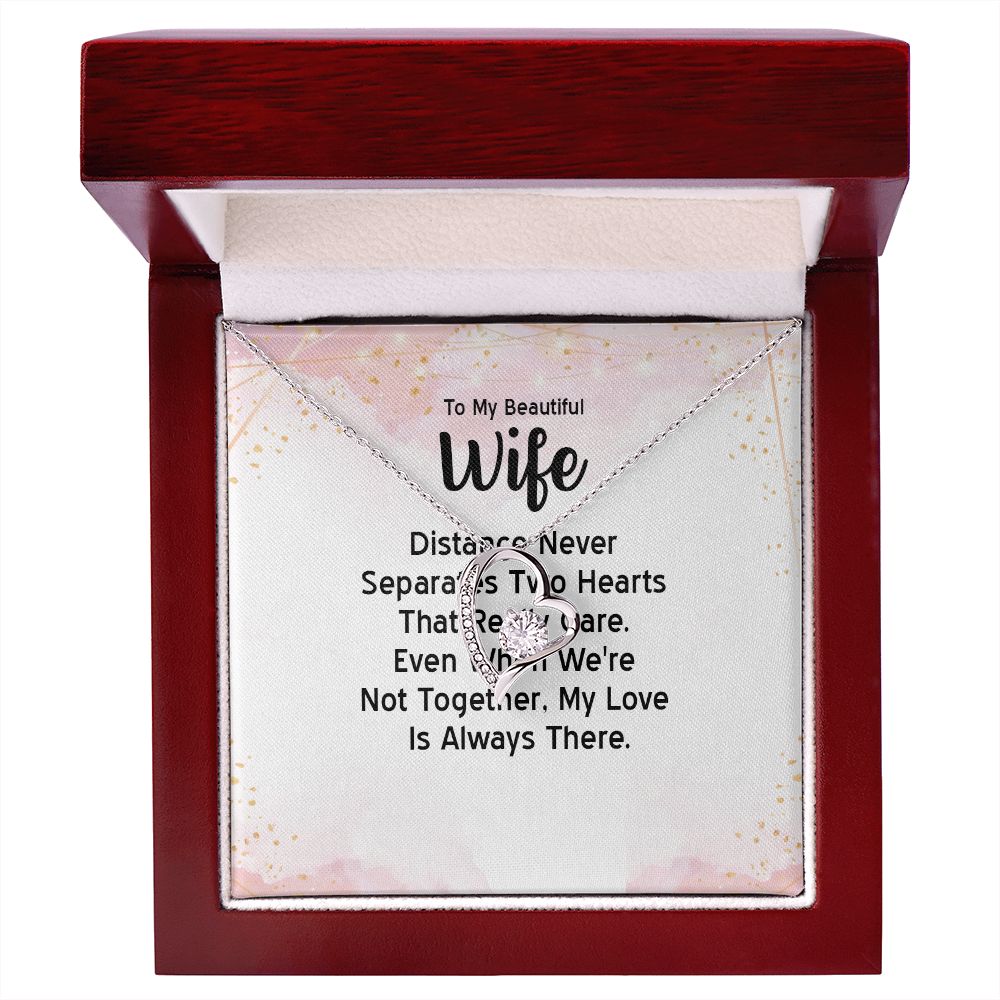 To My Wife Distance Never Separates Tow Hearts Forever Necklace w Message Card-Express Your Love Gifts