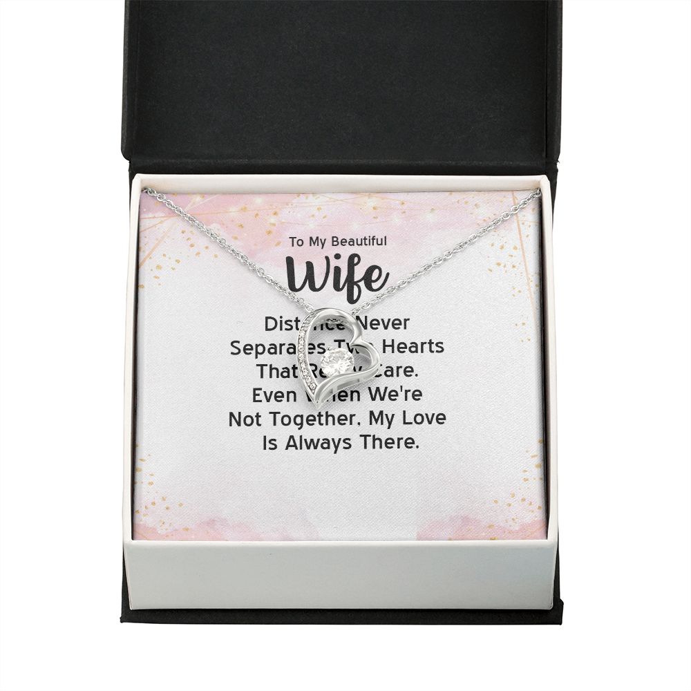 To My Wife Distance Never Separates Tow Hearts Forever Necklace w Message Card-Express Your Love Gifts