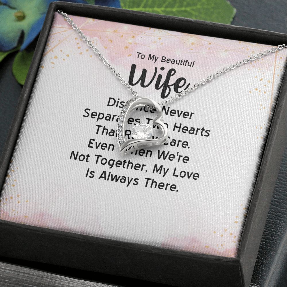 To My Wife Distance Never Separates Tow Hearts Forever Necklace w Message Card-Express Your Love Gifts