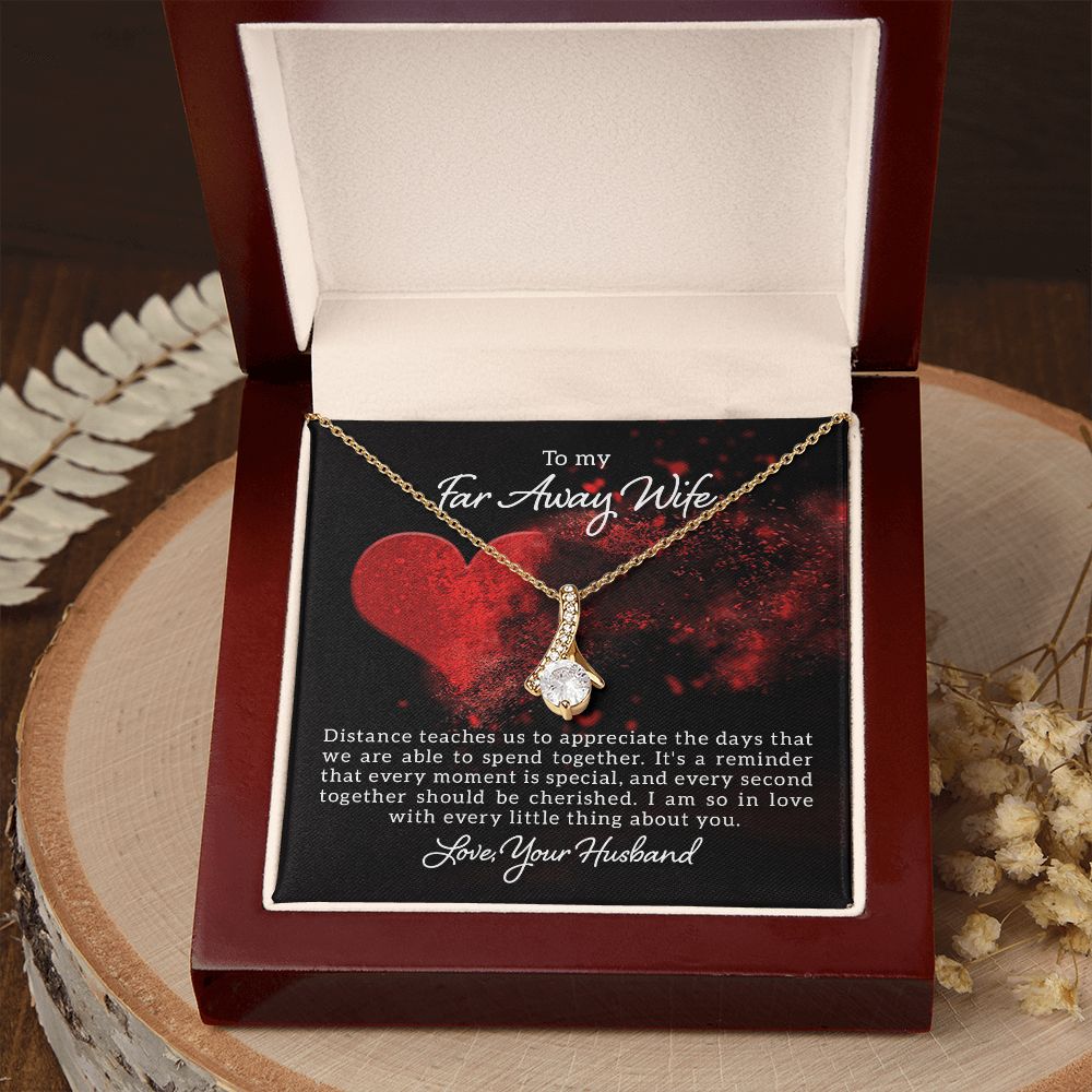 To My Wife Distance Teaches Us Alluring Ribbon Necklace Message Card-Express Your Love Gifts