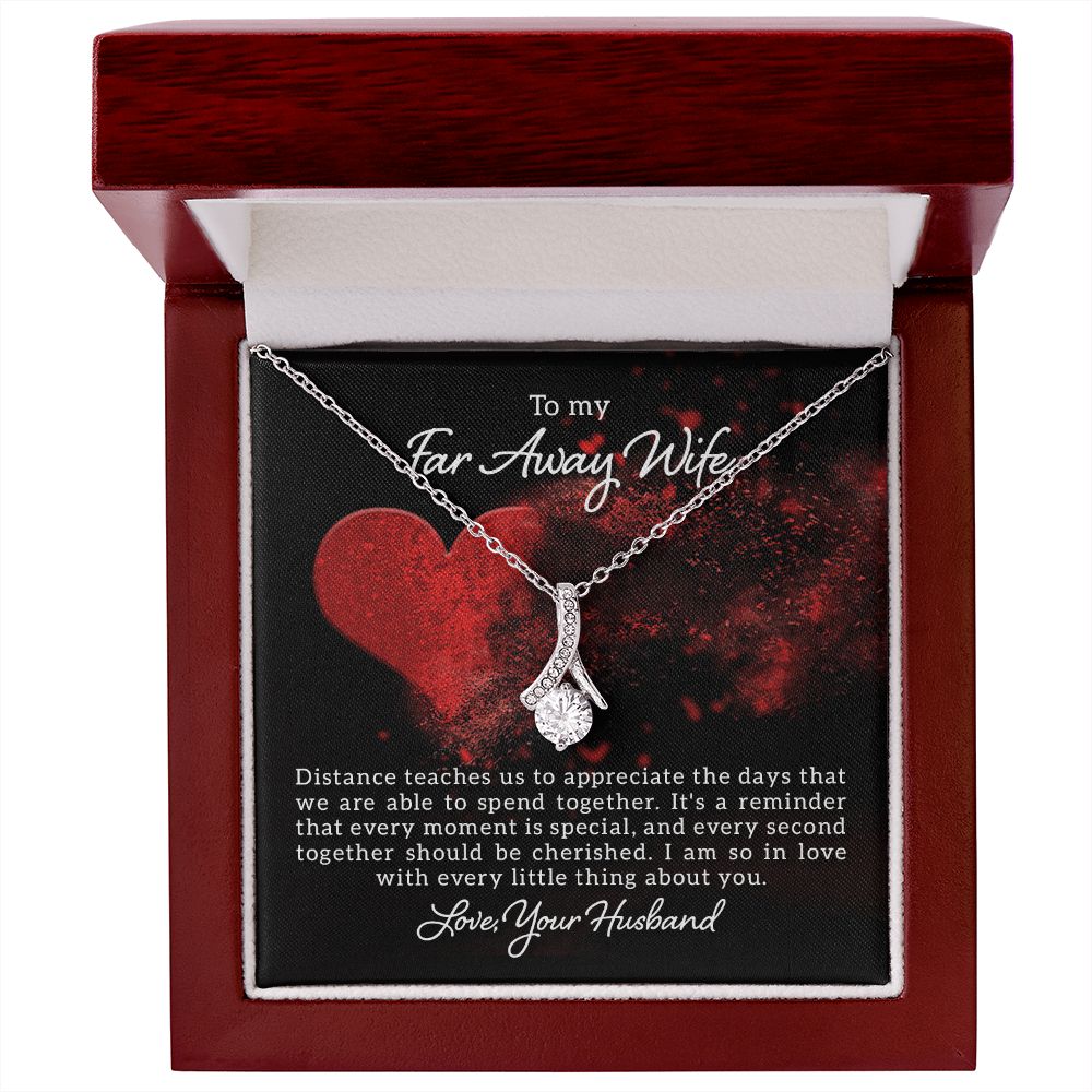 To My Wife Distance Teaches Us Alluring Ribbon Necklace Message Card-Express Your Love Gifts