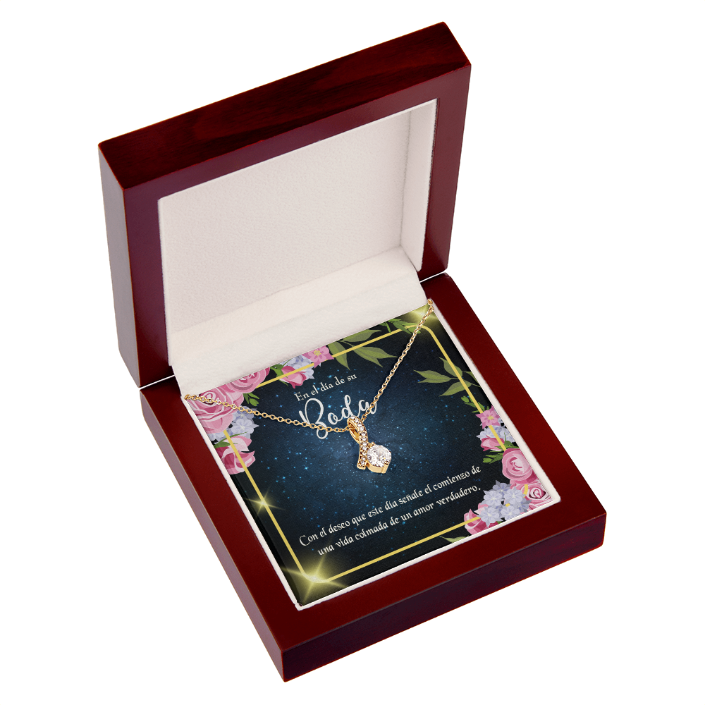 To My Wife En el día de su Boda Alluring Ribbon Necklace Message Card-Express Your Love Gifts