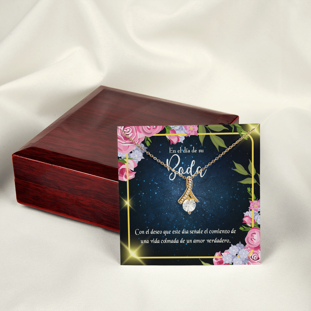 To My Wife En el día de su Boda Alluring Ribbon Necklace Message Card-Express Your Love Gifts