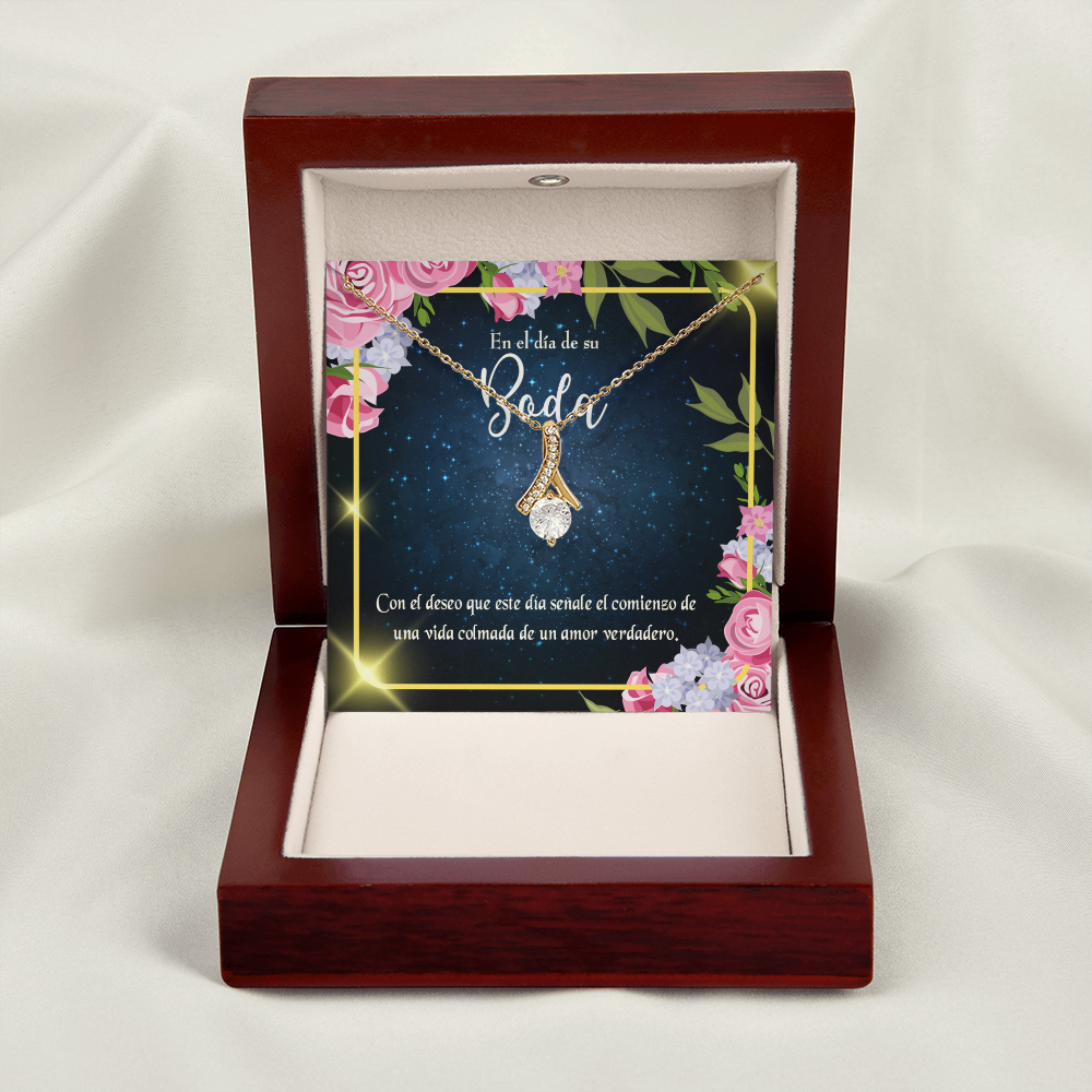 To My Wife En el día de su Boda Alluring Ribbon Necklace Message Card-Express Your Love Gifts