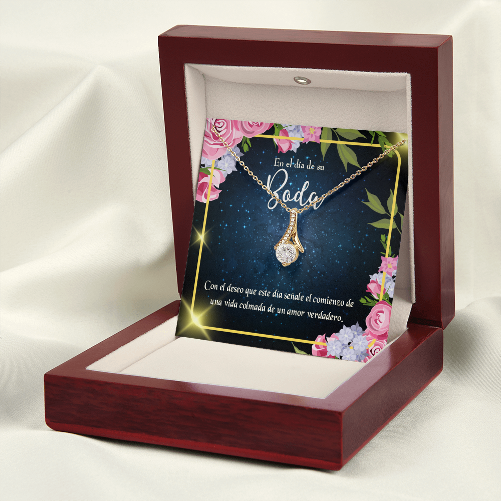 To My Wife En el día de su Boda Alluring Ribbon Necklace Message Card-Express Your Love Gifts