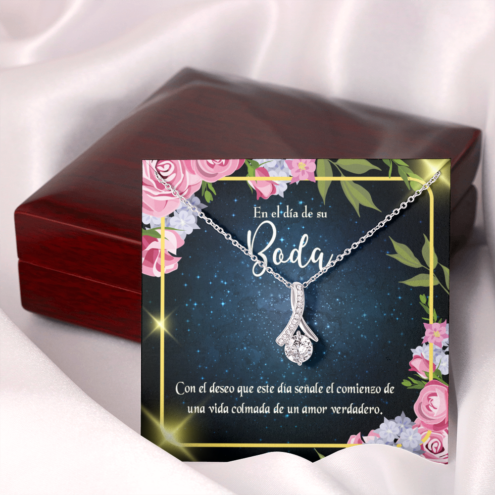 To My Wife En el día de su Boda Alluring Ribbon Necklace Message Card-Express Your Love Gifts