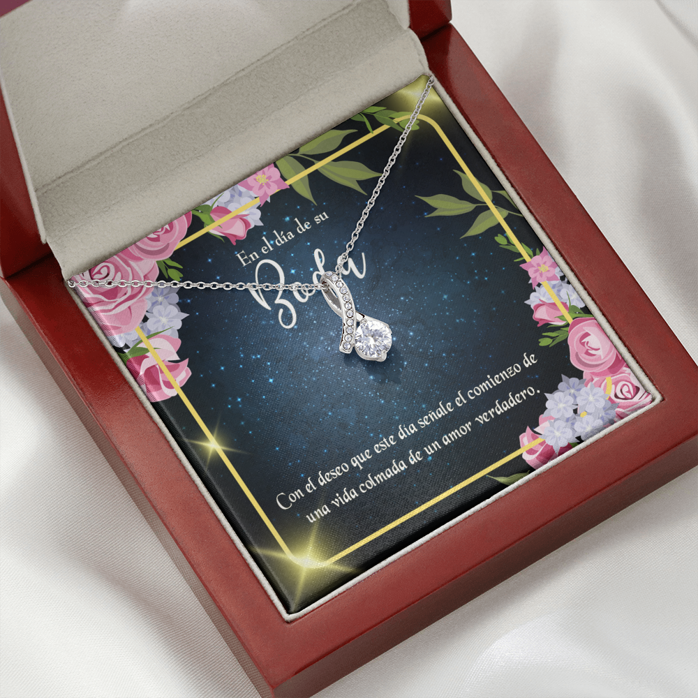 To My Wife En el día de su Boda Alluring Ribbon Necklace Message Card-Express Your Love Gifts