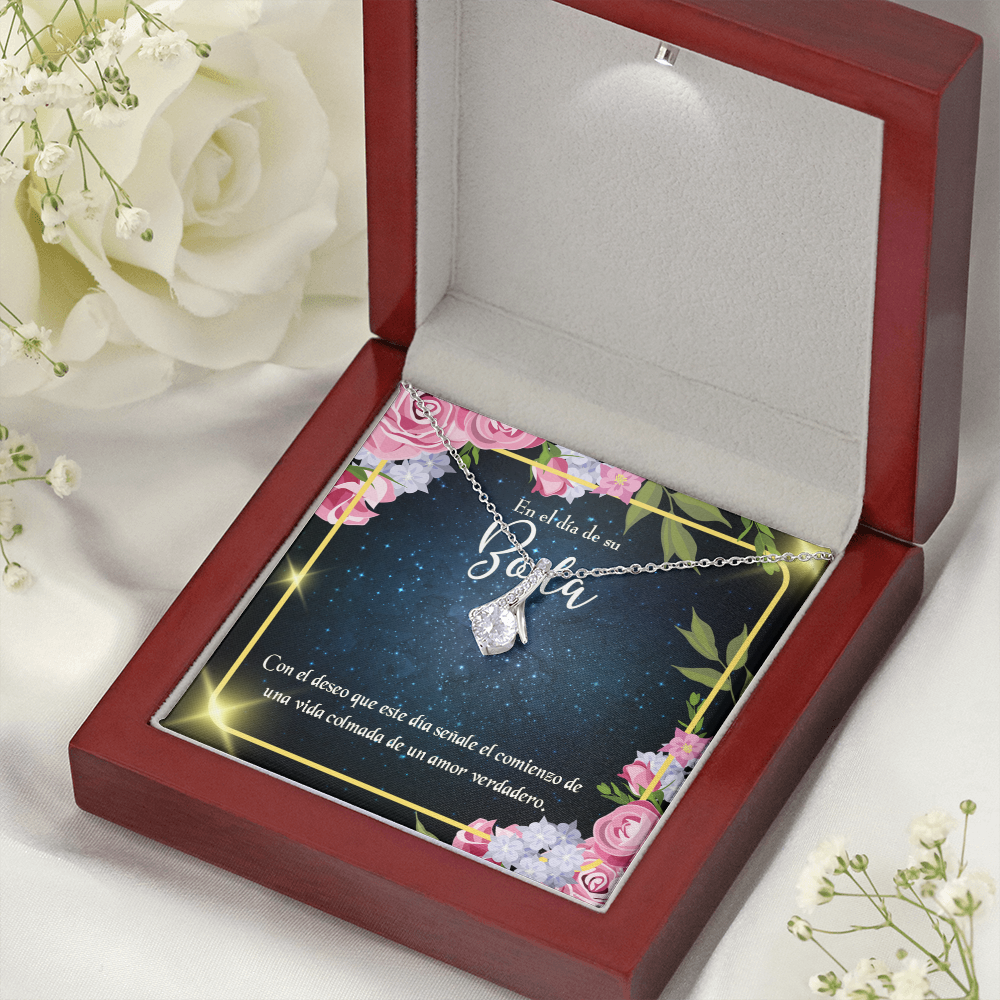 To My Wife En el día de su Boda Alluring Ribbon Necklace Message Card-Express Your Love Gifts