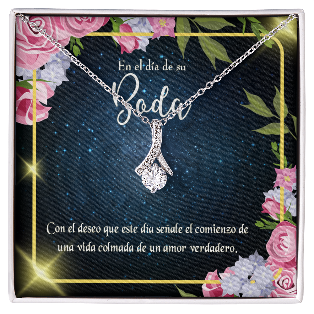 To My Wife En el día de su Boda Alluring Ribbon Necklace Message Card-Express Your Love Gifts