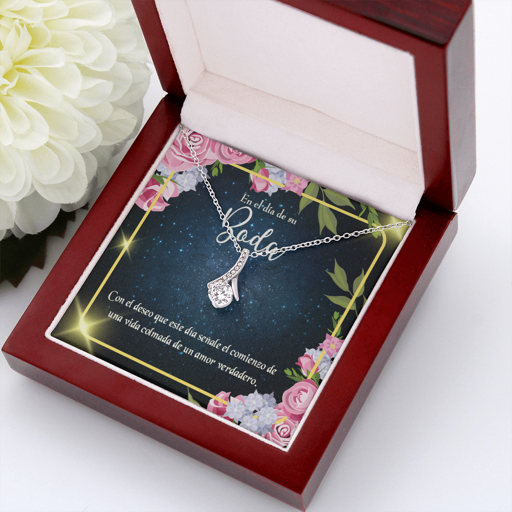 To My Wife En el día de su Boda Alluring Ribbon Necklace Message Card-Express Your Love Gifts