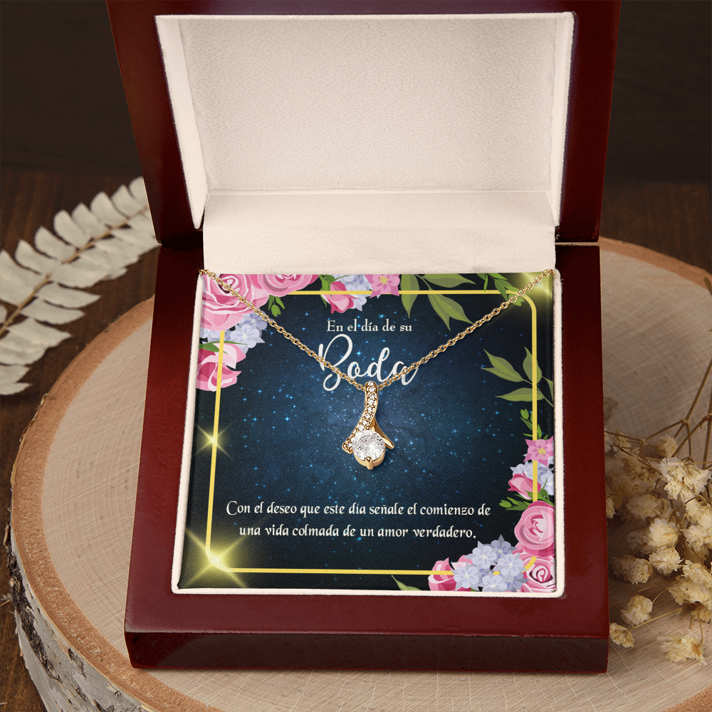 To My Wife En el día de su Boda Alluring Ribbon Necklace Message Card-Express Your Love Gifts