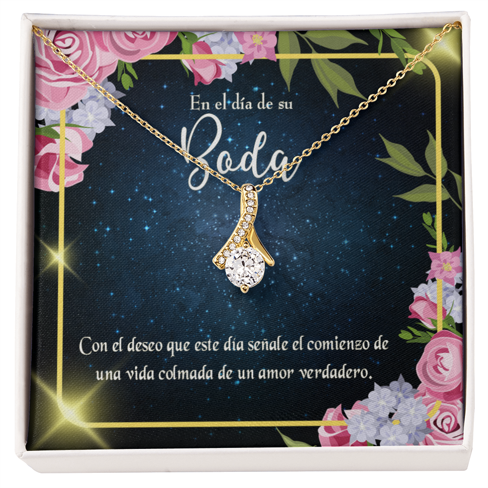 To My Wife En el día de su Boda Alluring Ribbon Necklace Message Card-Express Your Love Gifts