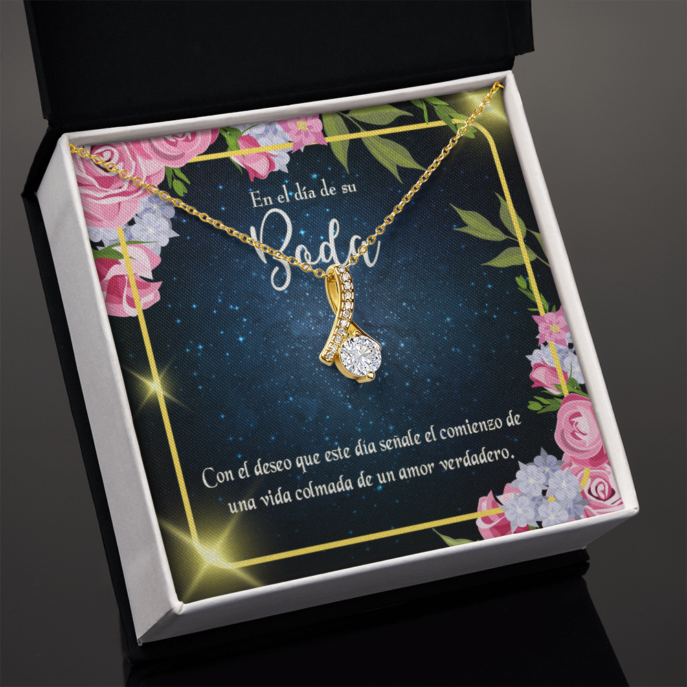 To My Wife En el día de su Boda Alluring Ribbon Necklace Message Card-Express Your Love Gifts