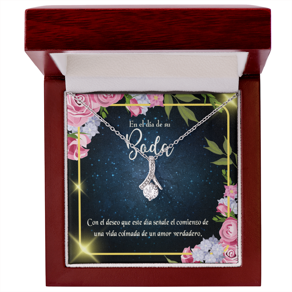 To My Wife En el día de su Boda Alluring Ribbon Necklace Message Card-Express Your Love Gifts