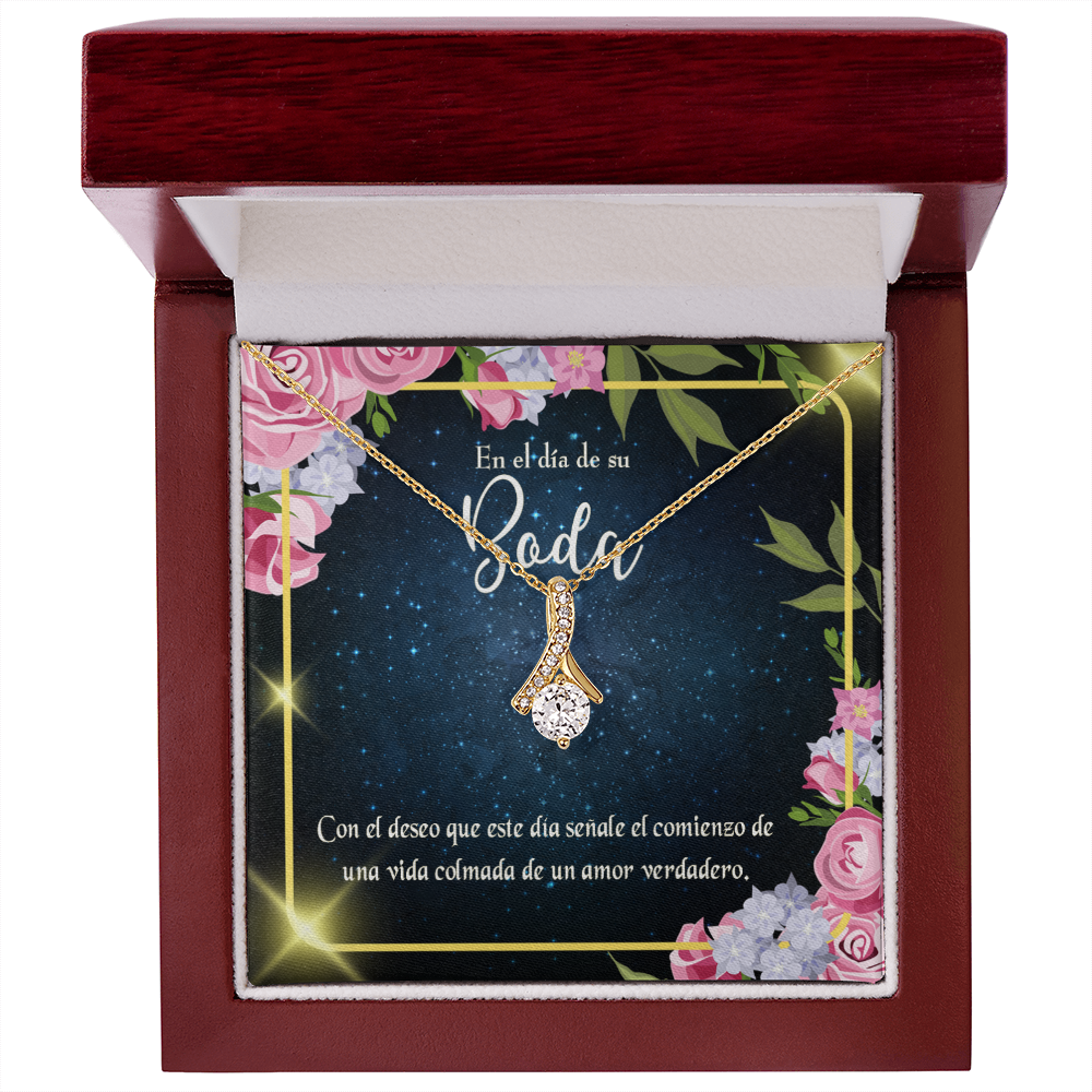 To My Wife En el día de su Boda Alluring Ribbon Necklace Message Card-Express Your Love Gifts