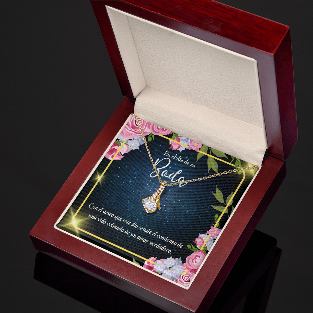 To My Wife En el día de su Boda Alluring Ribbon Necklace Message Card-Express Your Love Gifts