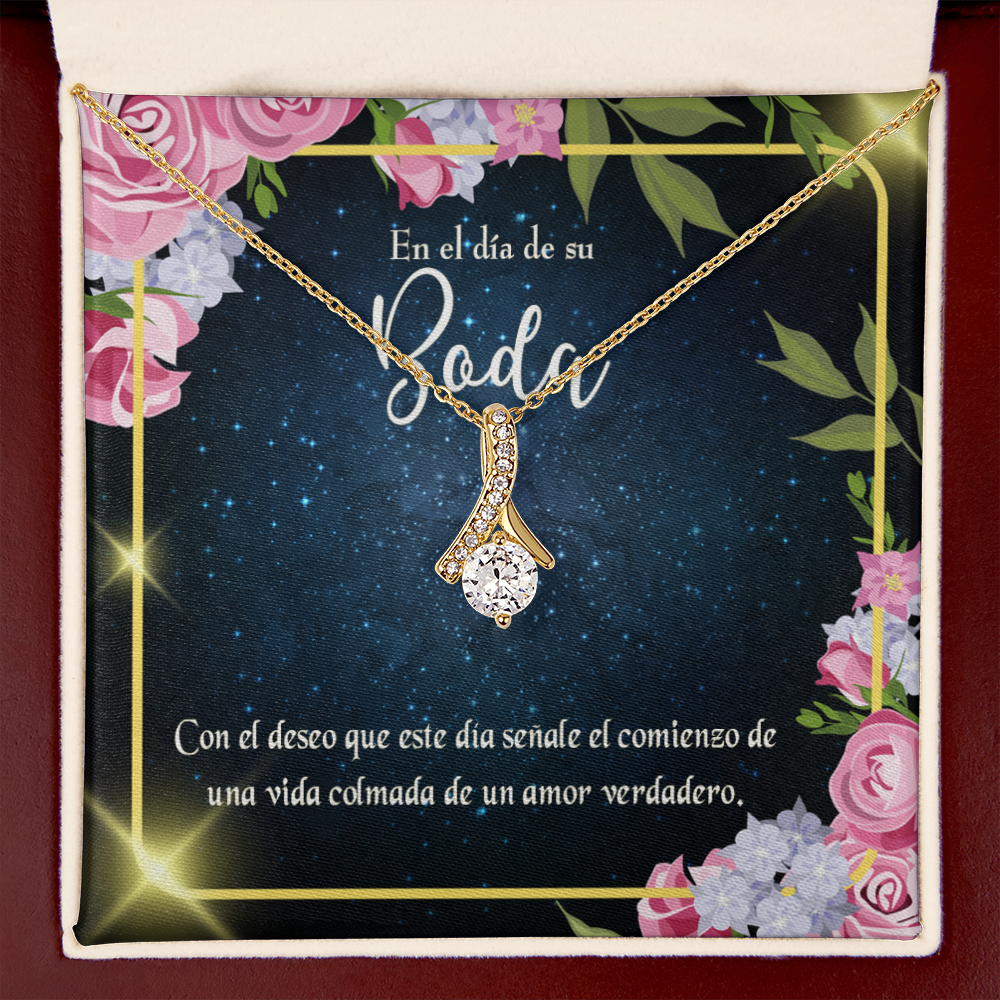 To My Wife En el día de su Boda Alluring Ribbon Necklace Message Card-Express Your Love Gifts