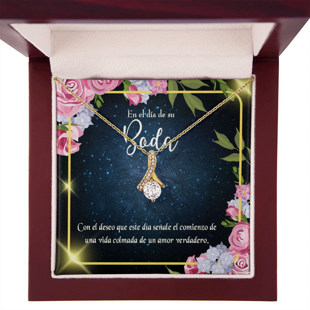 To My Wife En el día de su Boda Alluring Ribbon Necklace Message Card-Express Your Love Gifts