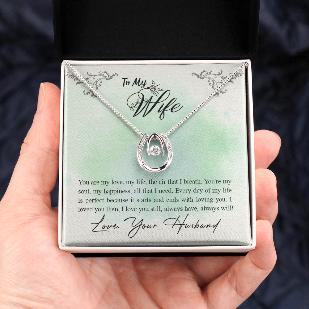 To My Wife Everyday is Perfect w You Horseshoe Necklace Message Card 14k w CZ Crystals-Express Your Love Gifts