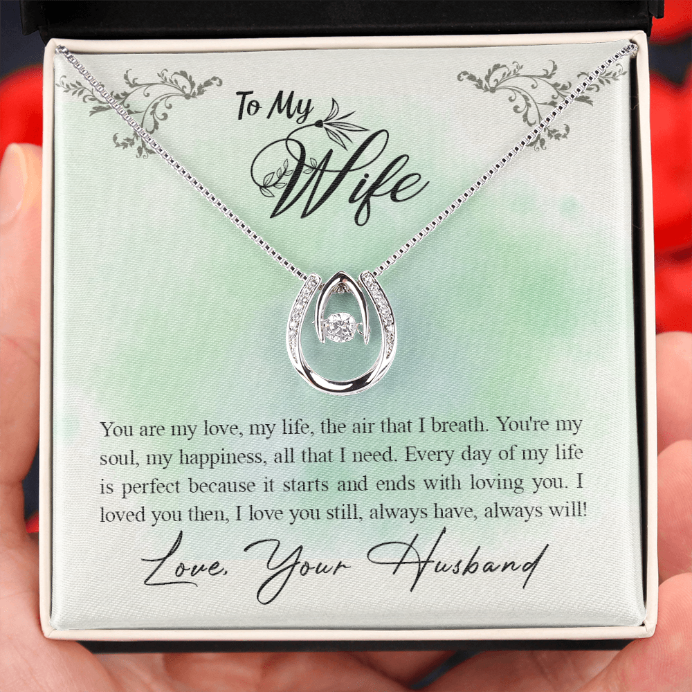 To My Wife Everyday is Perfect w You Horseshoe Necklace Message Card 14k w CZ Crystals-Express Your Love Gifts