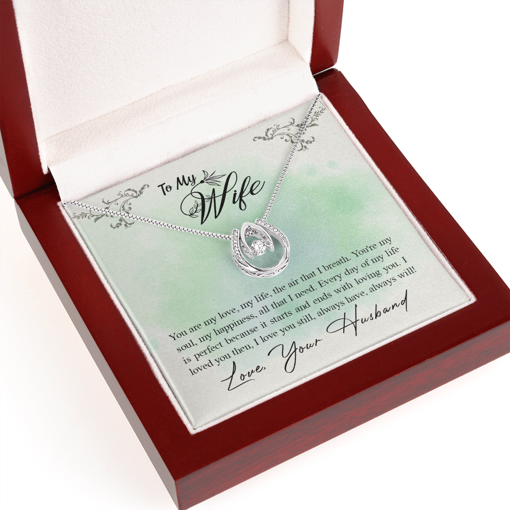 To My Wife Everyday is Perfect w You Horseshoe Necklace Message Card 14k w CZ Crystals-Express Your Love Gifts