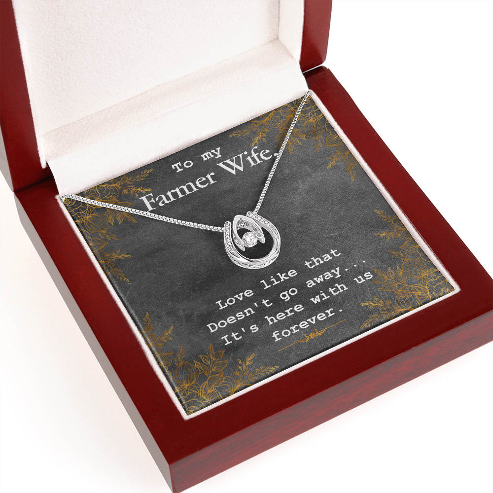 To My Wife Farmer Wife Lucky Horseshoe Necklace Message Card 14k w CZ Crystals-Express Your Love Gifts