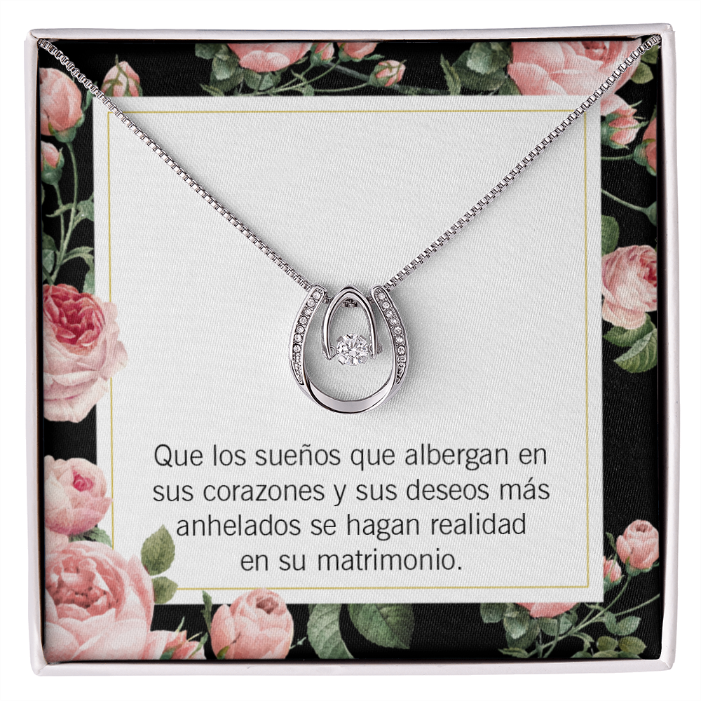 To My Wife Felicitaciones de Boda Lucky Horseshoe Necklace Message Card 14k w CZ Crystals-Express Your Love Gifts