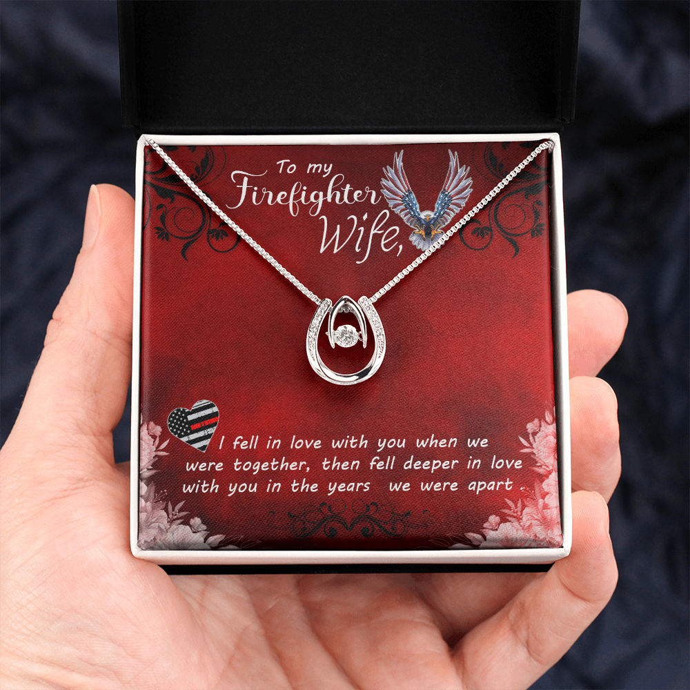 To My Wife Firefighter Wife Lucky Horseshoe Necklace Message Card