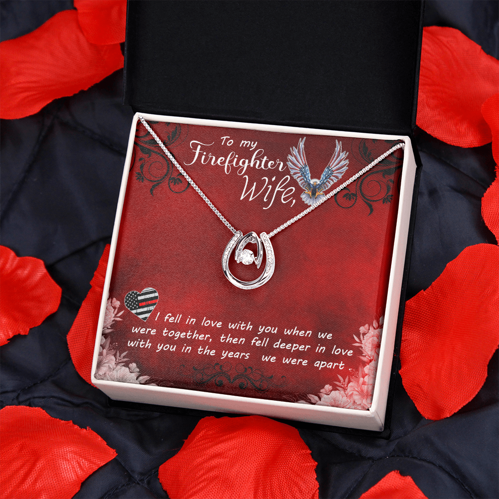 To My Wife Firefighter Wife Lucky Horseshoe Necklace Message Card 14k w CZ Crystals-Express Your Love Gifts