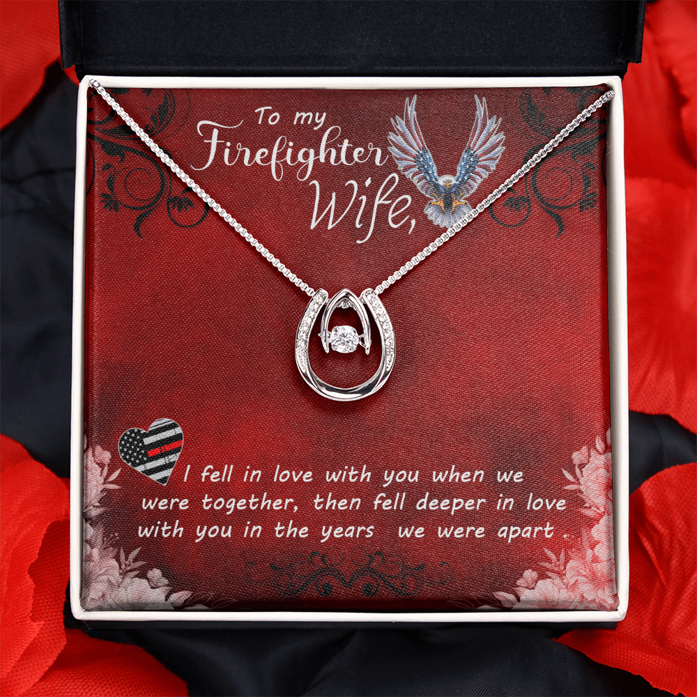 To My Wife Firefighter Wife Lucky Horseshoe Necklace Message Card 14k w CZ Crystals-Express Your Love Gifts