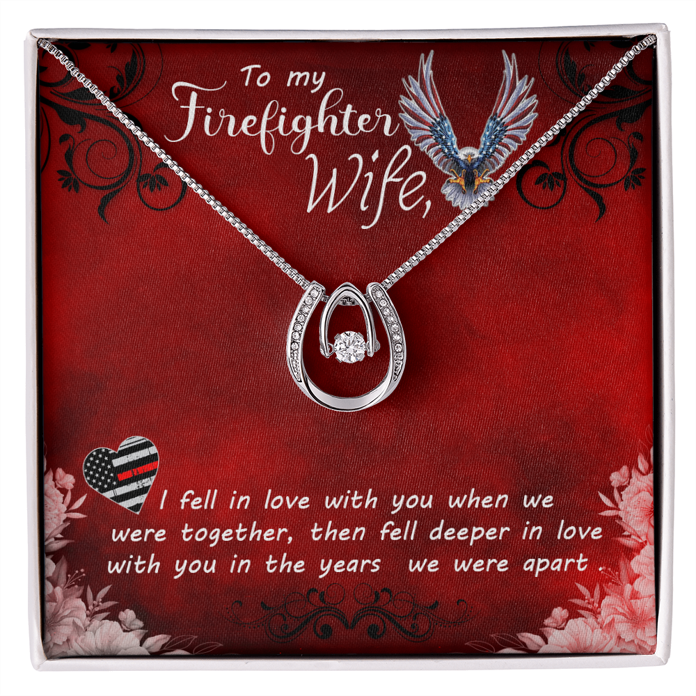 To My Wife Firefighter Wife Lucky Horseshoe Necklace Message Card 14k w CZ Crystals-Express Your Love Gifts