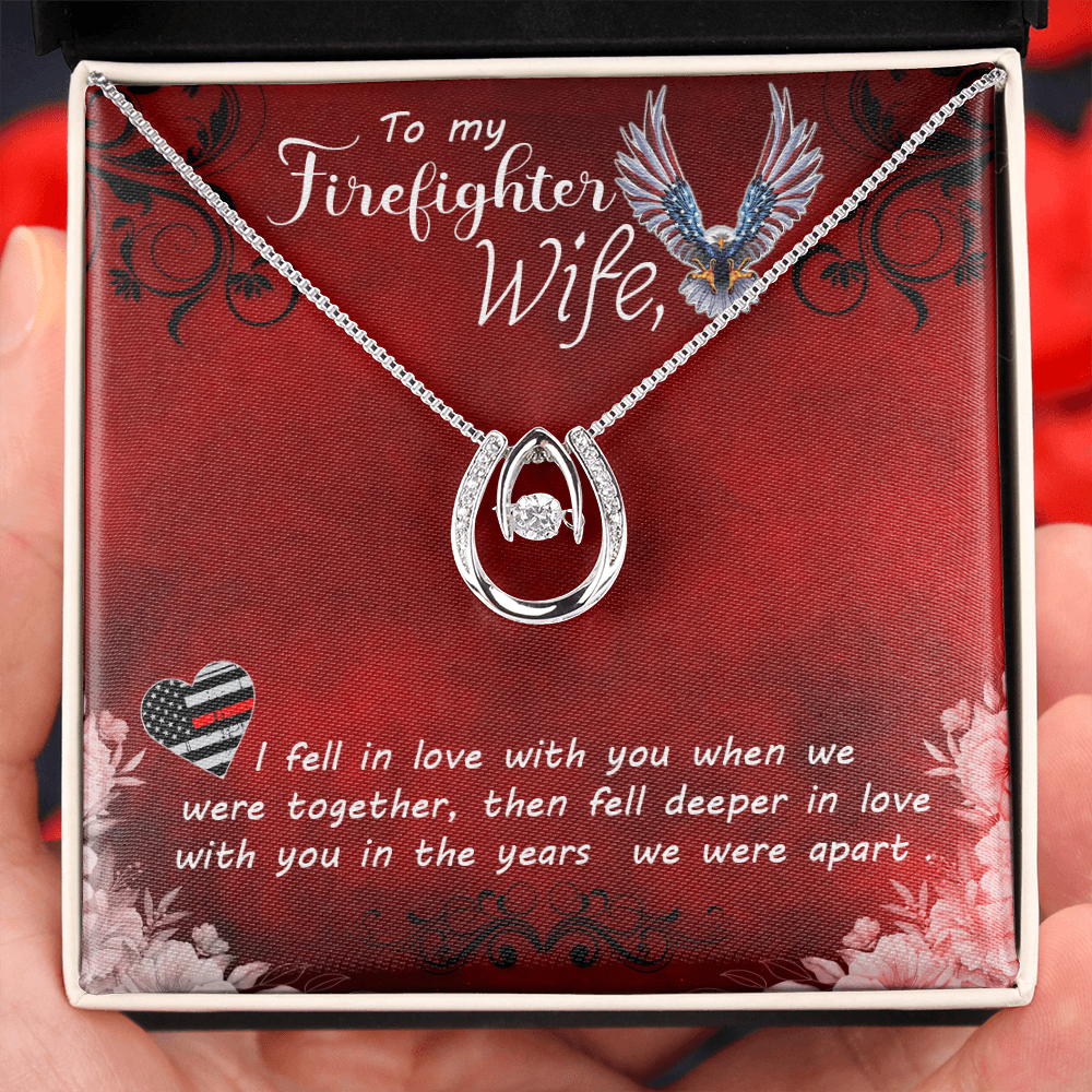 To My Wife Firefighter Wife Lucky Horseshoe Necklace Message Card 14k w CZ Crystals-Express Your Love Gifts