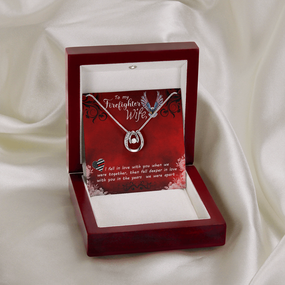 To My Wife Firefighter Wife Lucky Horseshoe Necklace Message Card 14k w CZ Crystals-Express Your Love Gifts