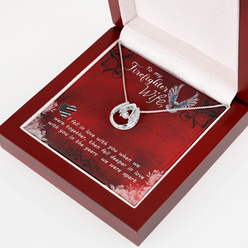 To My Wife Firefighter Wife Lucky Horseshoe Necklace Message Card 14k w CZ Crystals-Express Your Love Gifts