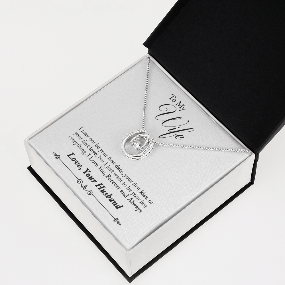 To My Wife First Kiss Lucky Horseshoe Necklace Message Card 14k w CZ Crystals-Express Your Love Gifts