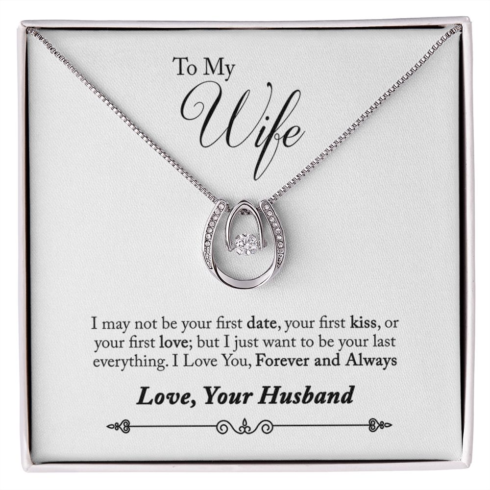 To My Wife Forever and Always Lucky Horseshoe Necklace Message Card 14k w CZ Crystals-Express Your Love Gifts