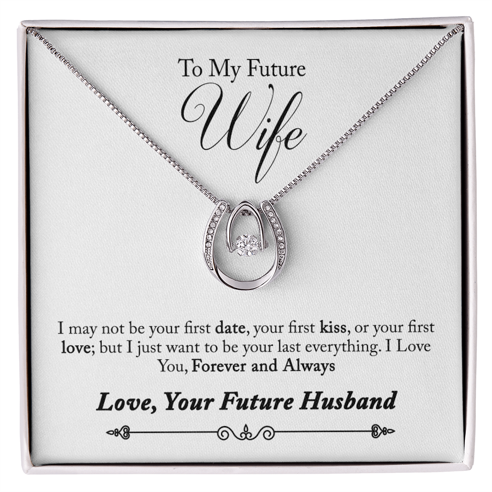 To My Wife Forever &amp; Always Lucky Horseshoe Necklace Message Card 14k w CZ Crystals-Express Your Love Gifts